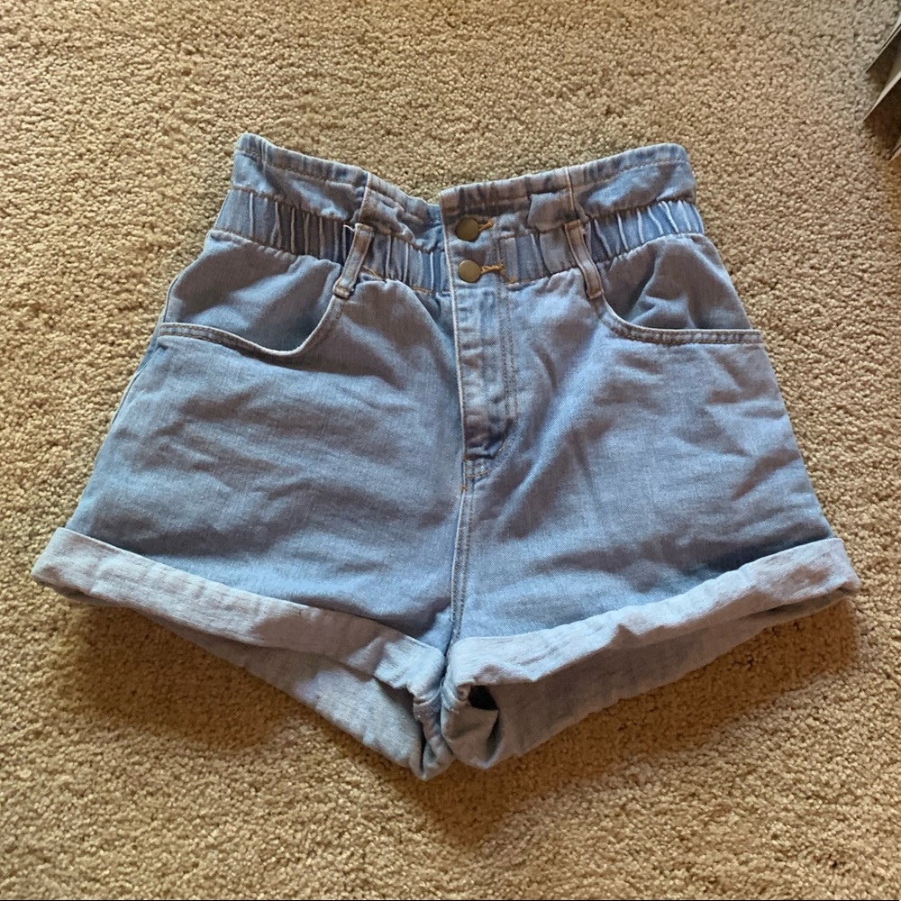 High Waist Paperbag Denim Shorts